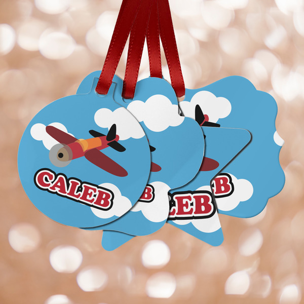 Custom Airplane Metal Ornaments - Double Sided w/ Name or Text