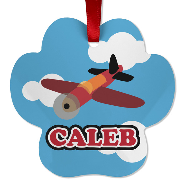 Custom Airplane Metal Paw Ornament - Double Sided w/ Name or Text