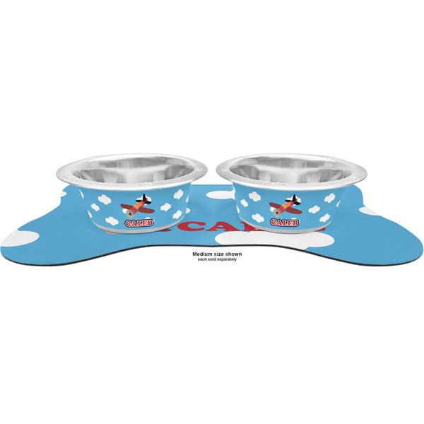 Airplane Metal Pet Bowls - On Dog Bone Shaped Mat
