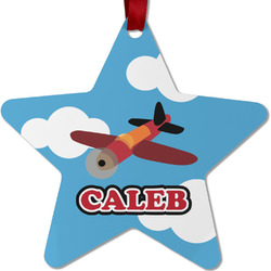 Airplane Metal Star Ornament - Double Sided w/ Name or Text