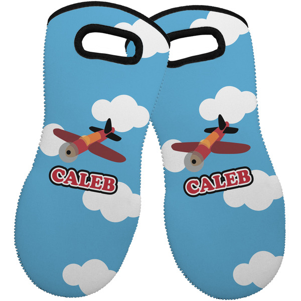 Custom Airplane Neoprene Oven Mitts - Set of 2 w/ Name or Text