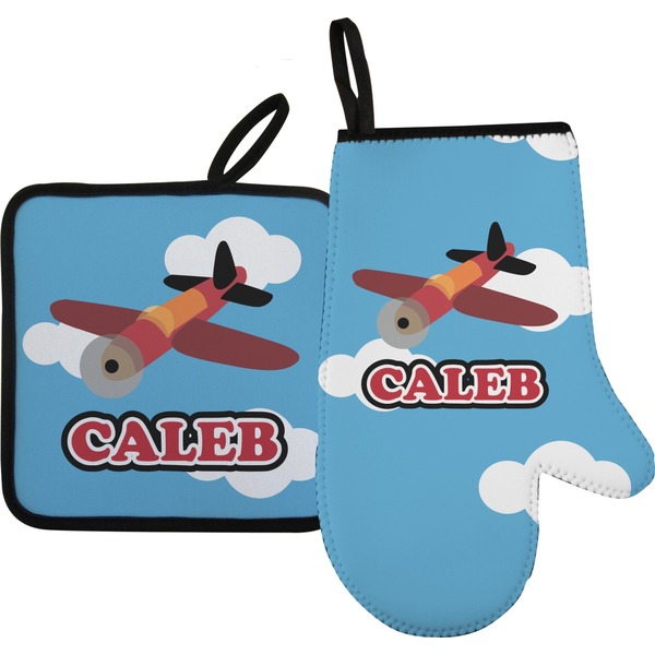 Custom Airplane Oven Mitt & Pot Holder Set w/ Name or Text