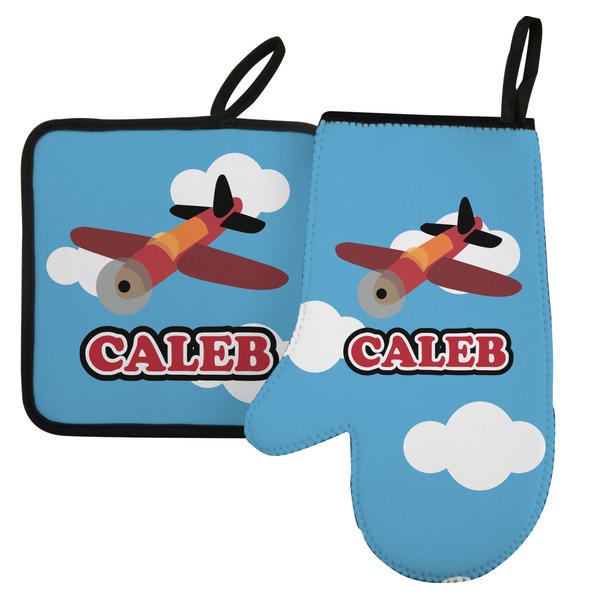 Custom Airplane Left Oven Mitt & Pot Holder Set w/ Name or Text