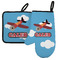 Airplane Left Oven Mitt & Pot Holder Set w/ Name or Text