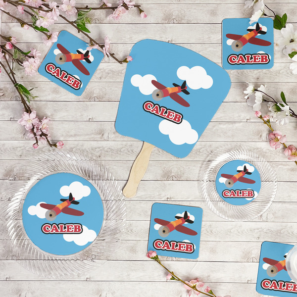 Airplane Party Supplies Combination Image - All items - Plates, Coasters, Fans