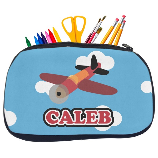 Custom Airplane Neoprene Pencil Case - Medium w/ Name or Text