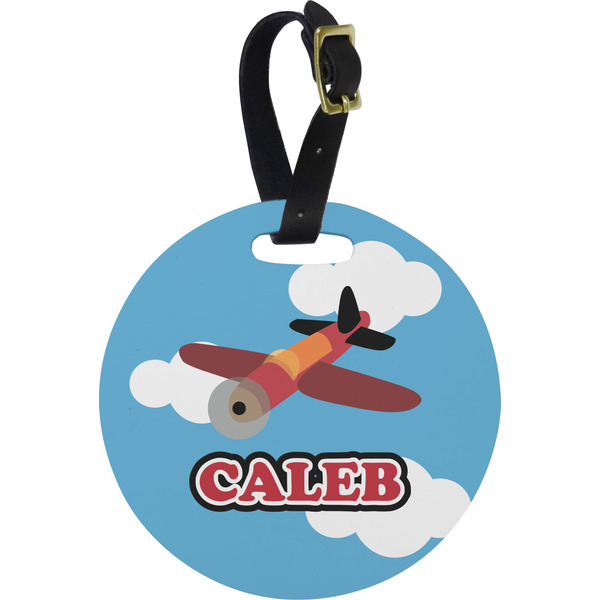 Custom Airplane Plastic Luggage Tag - Round (Personalized)