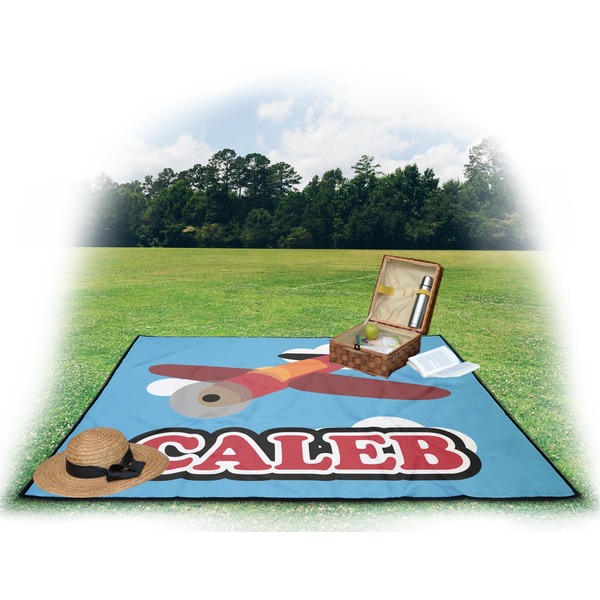 Airplane Picnic Blanket - with Basket Hat and Book - in Use