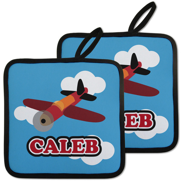 Custom Airplane Pot Holders - Set of 2 w/ Name or Text