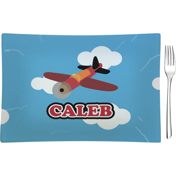 Custom Airplane Glass Rectangular Appetizer / Dessert Plate (Personalized)