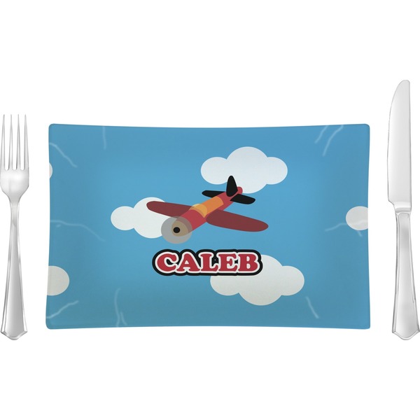 Custom Airplane Rectangular Glass Lunch / Dinner Plate - Single or Set (Personalized)