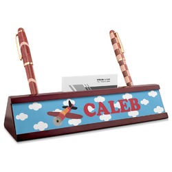 Airplane Red Mahogany Nameplate with Business Card Holder (Personalized)