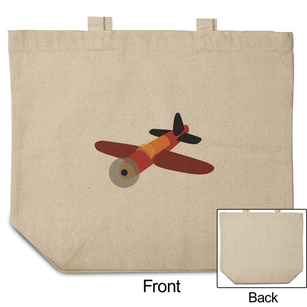 Airplane Reusable Cotton Grocery Bag - Front & Back View