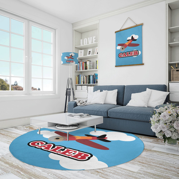 Airplane Round Area Rug - IN CONTEXT