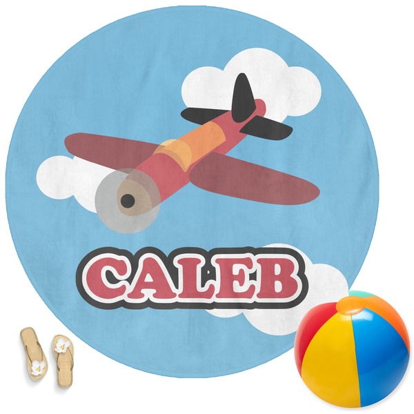 Custom Airplane Round Beach Towel (Personalized)