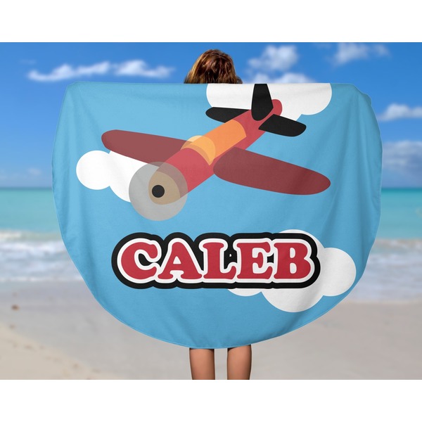 Airplane Round Beach Towel - In Use
