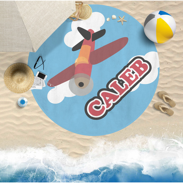 Airplane Round Beach Towel Lifestyle