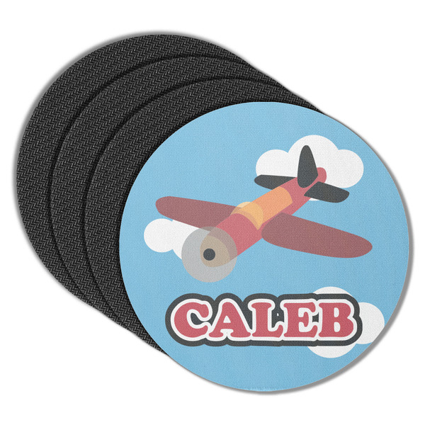 Custom Airplane Round Rubber Backed Coasters - Set of 4 (Personalized)