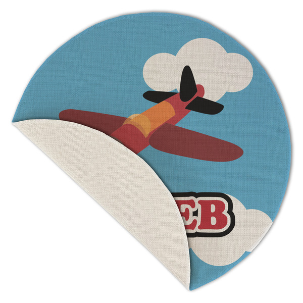 Airplane Round Linen Placemats - Front (folded corner single sided)