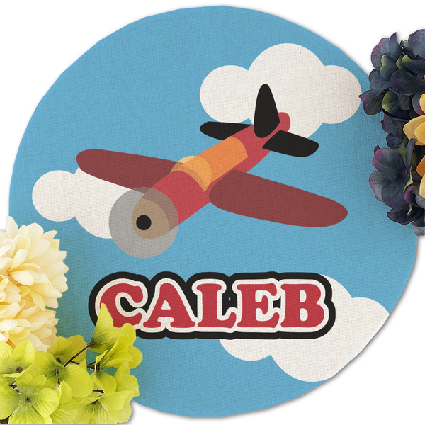Airplane Round Linen Placemats - Front (w flowers)