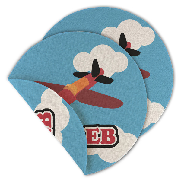 Custom Airplane Round Linen Placemat - Double Sided (Personalized)