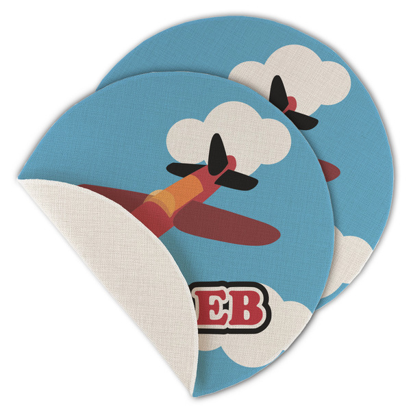 Custom Airplane Round Linen Placemat - Single Sided - Set of 4 (Personalized)