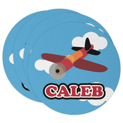 Airplane Round Paper Coasters w/ Name or Text