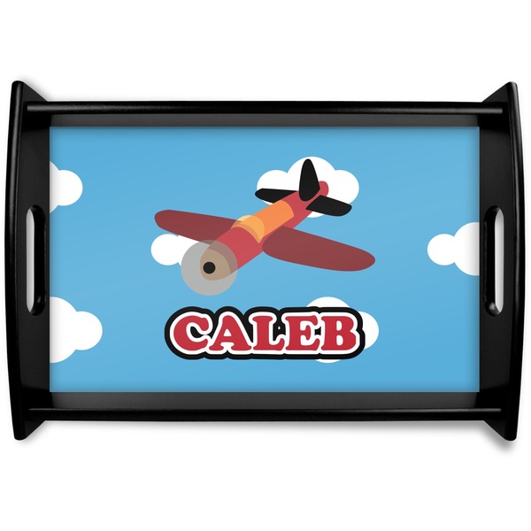 Custom Airplane Black Wooden Tray - Small (Personalized)