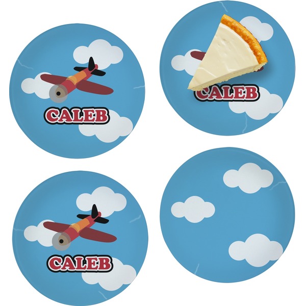 Custom Airplane Set of 4 Glass Appetizer / Dessert Plate 8" (Personalized)