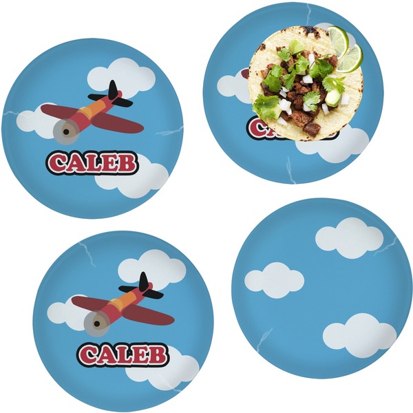 Custom Airplane Set of 4 Glass Lunch / Dinner Plate 10" (Personalized)
