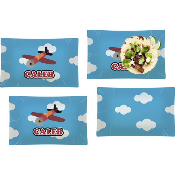 Custom Airplane Set of 4 Glass Rectangular Lunch / Dinner Plate (Personalized)