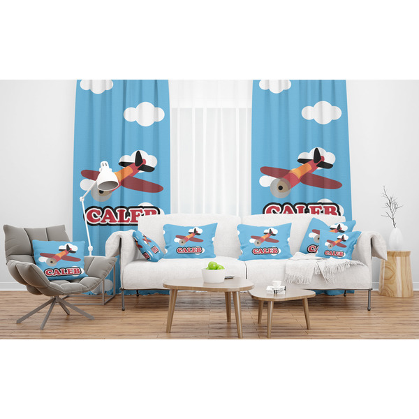 Airplane Sheer and Custom Curtains in Room with Matching Pillows