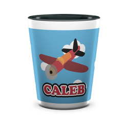 Airplane Ceramic Shot Glass - 1.5 oz - Two Tone - Set of 4 (Personalized)