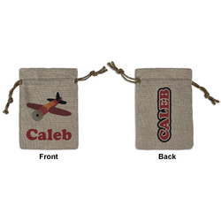 Airplane Small Burlap Gift Bag - Front & Back (Personalized)