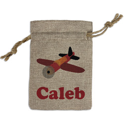 Airplane Small Burlap Gift Bag - Front