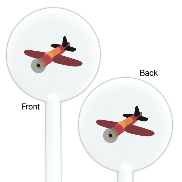 Airplane White Plastic 5.5" Stir Stick - Double Sided - Round - Front & Back