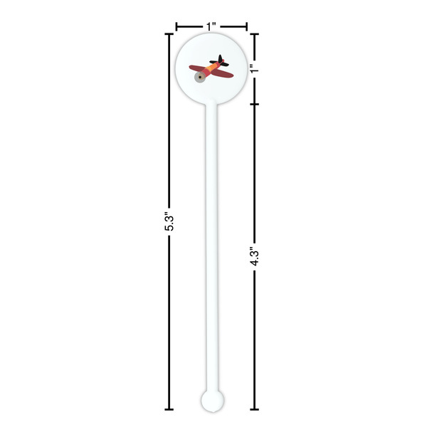 Airplane White Plastic 5.5" Stir Stick - Round - Dimensions