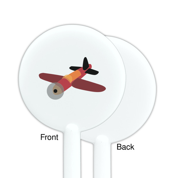 Airplane White Plastic 5.5" Stir Stick - Single Sided - Round - Front & Back