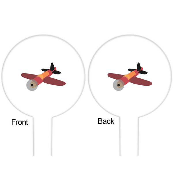 Airplane White Plastic 6" Food Pick - Round - Double Sided - Front & Back