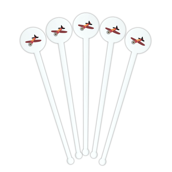 Airplane White Plastic 7" Stir Stick - Round - Fan View