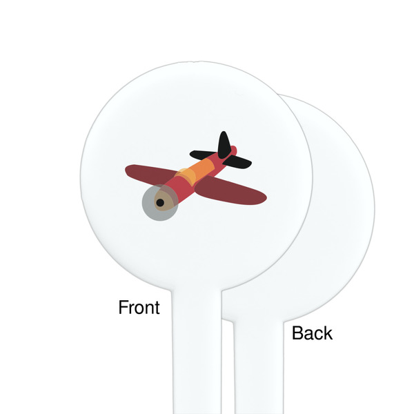 Airplane White Plastic 7" Stir Stick - Single Sided - Round - Front & Back