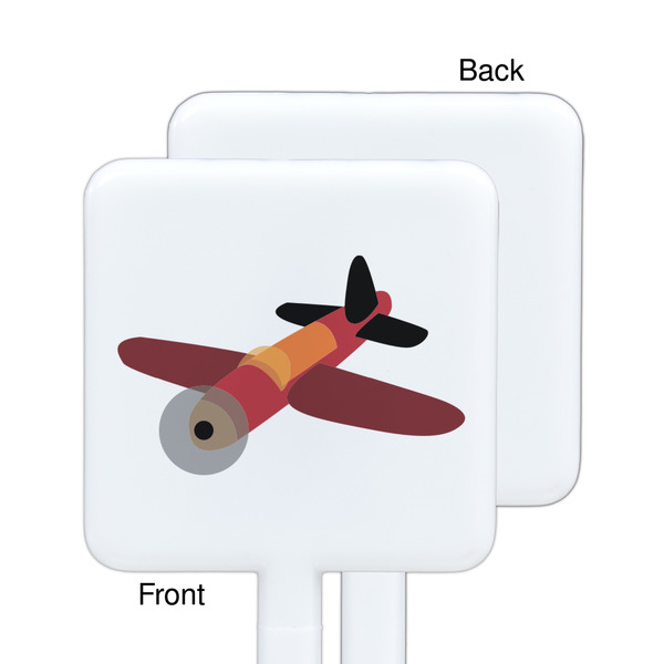 Airplane White Plastic Stir Stick - Single Sided - Square - Approval