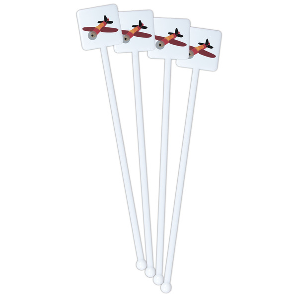 Airplane White Plastic Stir Stick - Single Sided - Square - Front