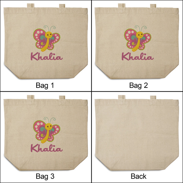 Butterflies 3 Reusable Cotton Grocery Bags - Front & Back View