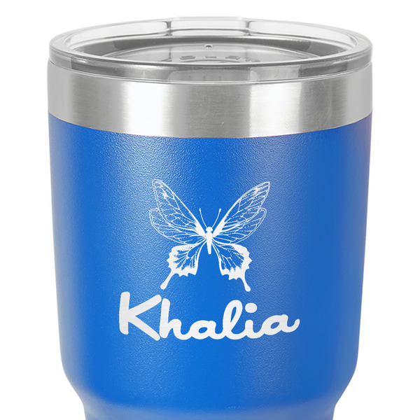 Butterflies 30 oz Stainless Steel Ringneck Tumbler - Blue - Close Up