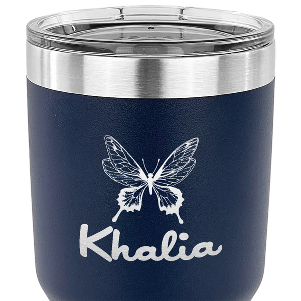 Butterflies 30 oz Stainless Steel Ringneck Tumbler - Navy - CLOSE UP