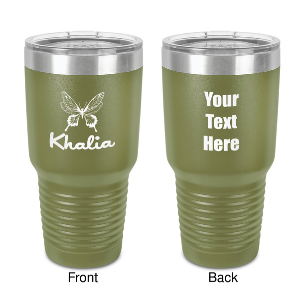 Custom Butterflies 30 oz Stainless Steel Tumbler - Olive - Double-Sided (Personalized)