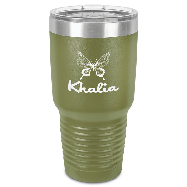 Custom Butterflies 30 oz Stainless Steel Tumbler - Olive - Single-Sided (Personalized)