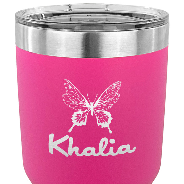 Butterflies 30 oz Stainless Steel Ringneck Tumbler - Pink - CLOSE UP