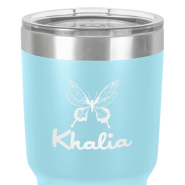 Butterflies 30 oz Stainless Steel Ringneck Tumbler - Teal - Close Up